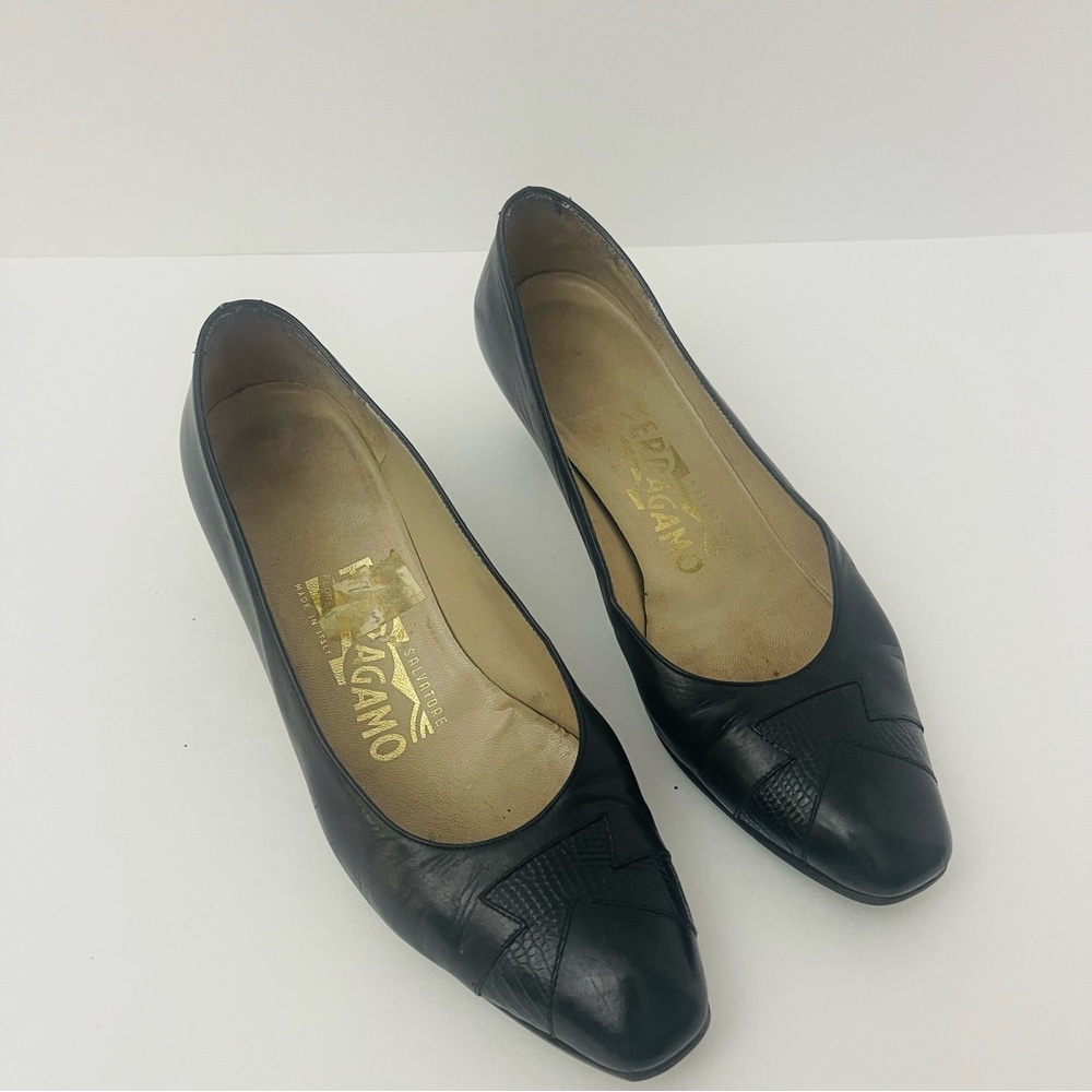 Vintage Ferragamo Leather‎ Snake Skin Accent Heels 0014